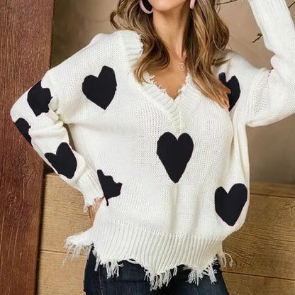 V-neck Love Print Sweater: Wrap Yourself in Comfort and Love