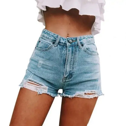 Ripped High-waisted Denim Shorts: Women's summer fashion