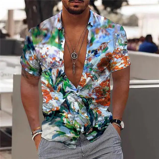 Summer Hawaiian Shirts with Floral Pattern for Men