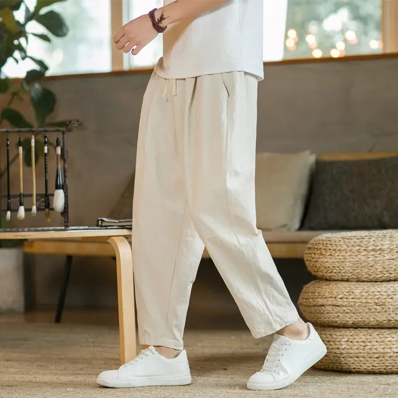 Summer Men's Casual Trousers Made of Cotton and Linen, Breathable Streetwear