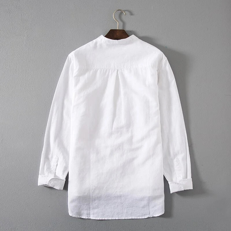 Men's White Shirt with Stand-up Collar