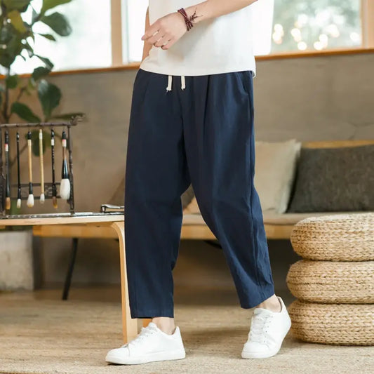 Summer Men's Casual Trousers Made of Cotton and Linen, Breathable Streetwear