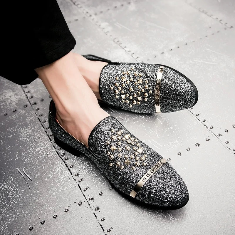 Men's loafers with diamond rhinestones, pumps