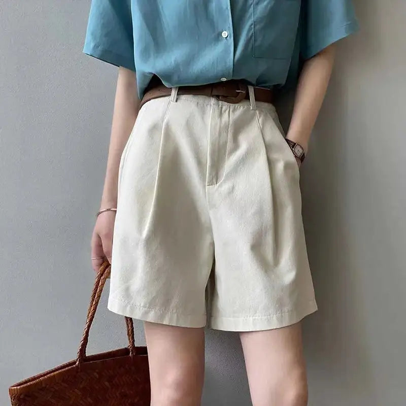 High-waisted pure cotton shorts