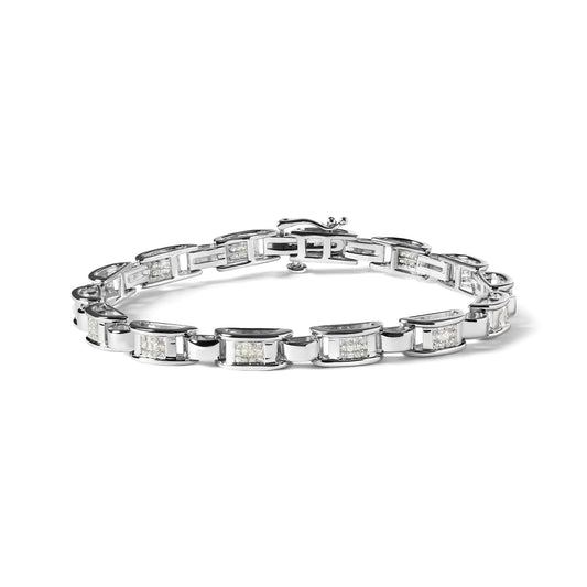 A bracelet with Princess-cut diamonds in 14 Carat white gold weighing 1.00 Carats (color I-J, transparency I1-I2) - Size 7.25