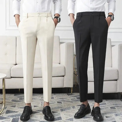 With non-smooth narrow business trousers, you will effortlessly create a spectacular image