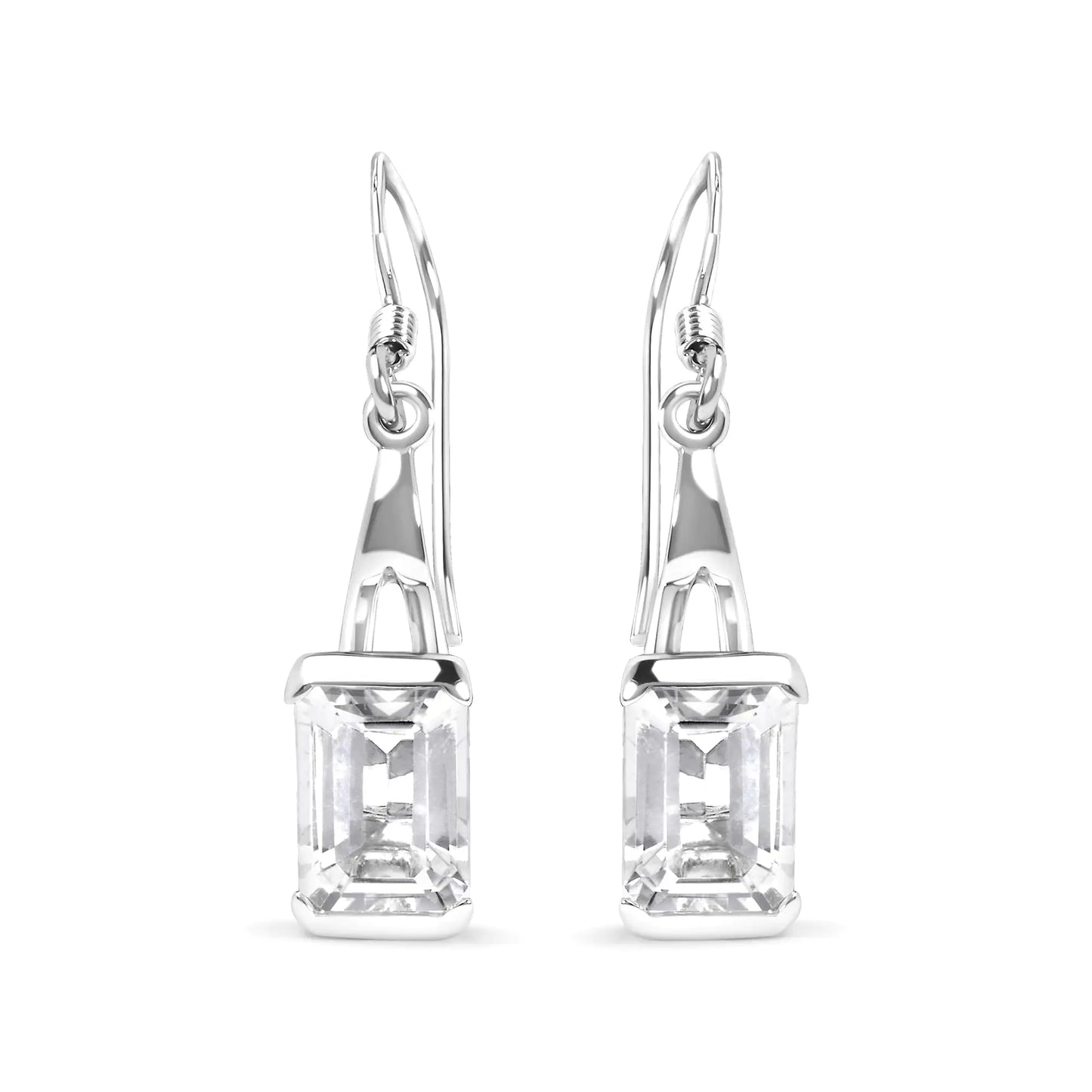 Hanging Solitaire earrings made of 925 sterling Silver weighing 3.0 Carats with emerald cut and White topaz - AAA Quality