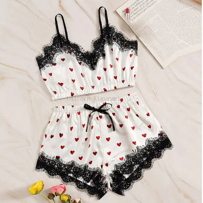 Lace Printed Pajama Set: Elegant Sleepwear