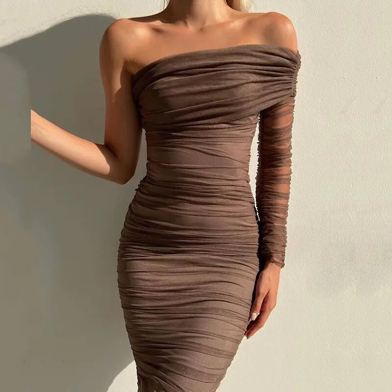 Sexy mesh dress with an open back on the diagonal