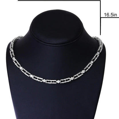 AGS certified 14 Carat White Gold, 8 1/2 Carat diamonds, alternating stripes and floral chains, 18-inch choker necklace (color G-H, transparency SI2-I1)