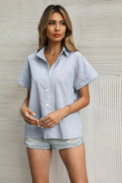 Elevate Your Casual Look with Our Striped Collared Shirt!