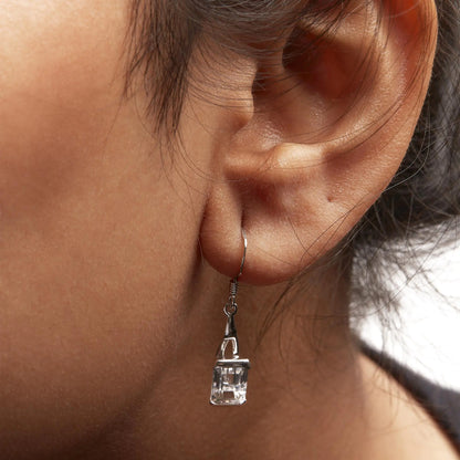 Hanging Solitaire earrings made of 925 sterling Silver weighing 3.0 Carats with emerald cut and White topaz - AAA Quality