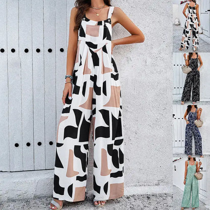 Fashionable jumpsuit with a square neckline and print