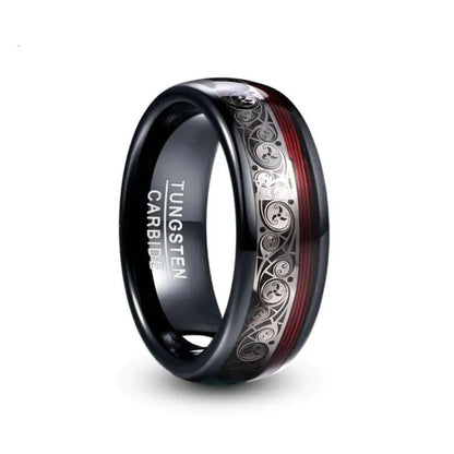 Spiral motif and tungsten ring for red guitar string