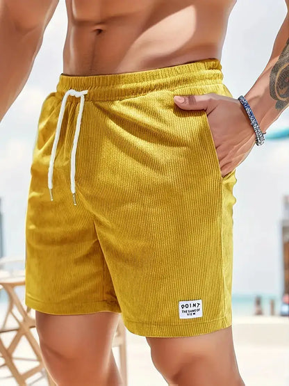 Summer New Solid Color Men Corduroy Sweatpants Casual Shorts