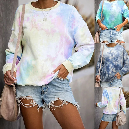 2020 Autumn Tie Dye Printed Hoodie Pullover Tops for Women