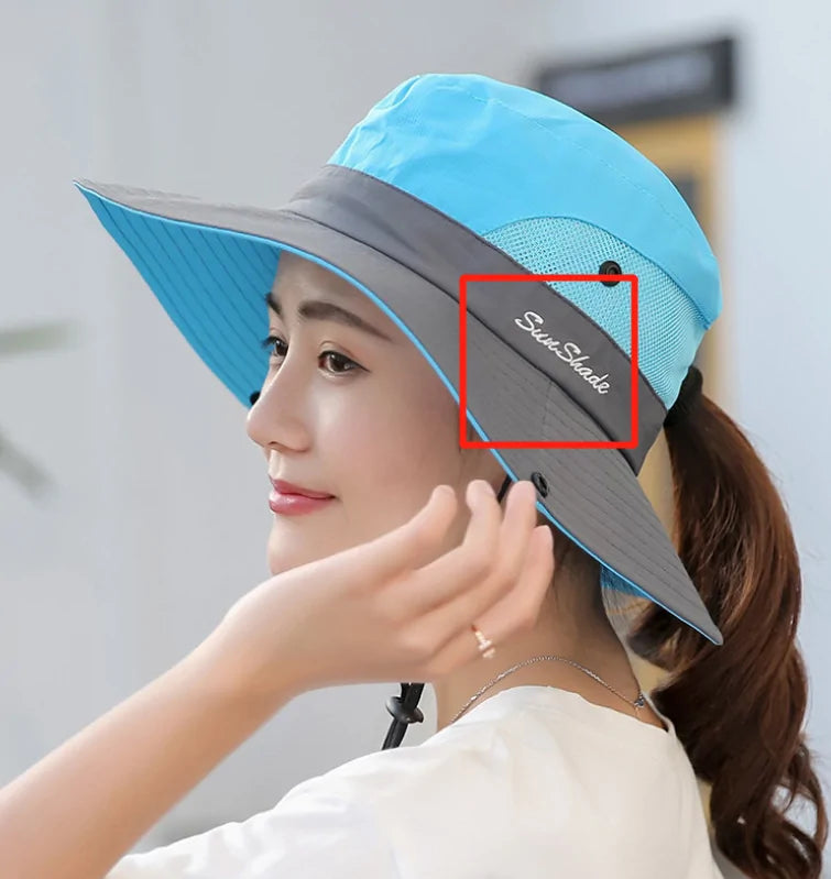 Sun hat with wide brim and ponytail UV UPF 2024: Perfect for outdoor walks!