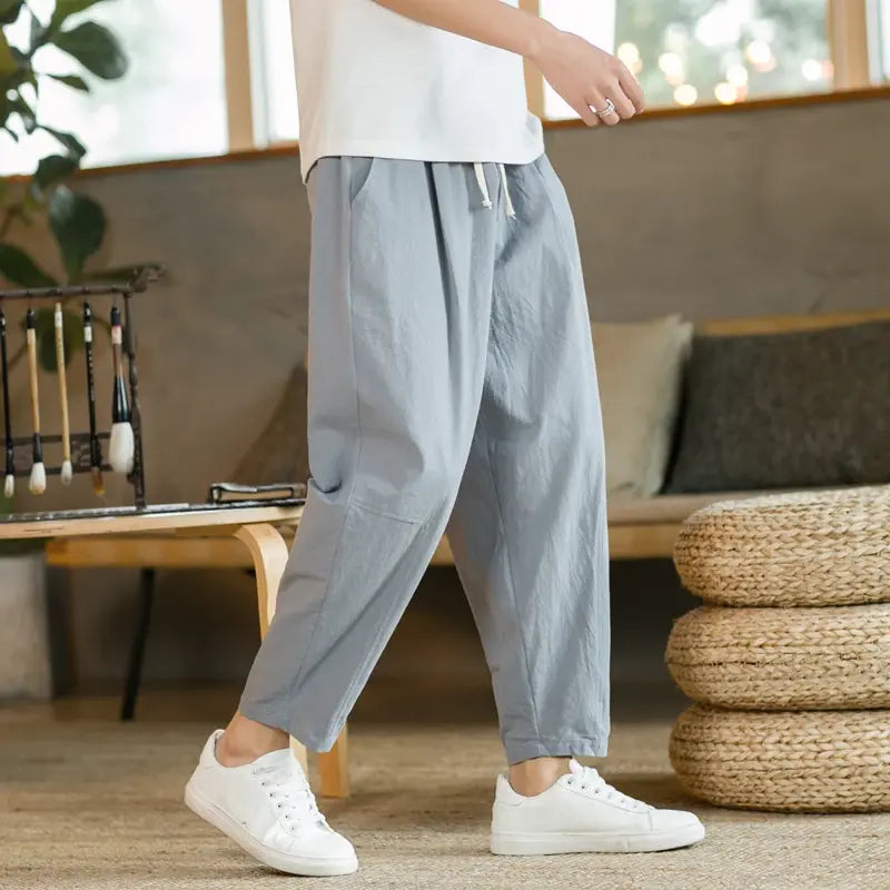 Summer Men's Casual Trousers Made of Cotton and Linen, Breathable Streetwear