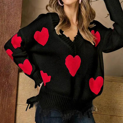 V-neck Love Print Sweater: Wrap Yourself in Comfort and Love