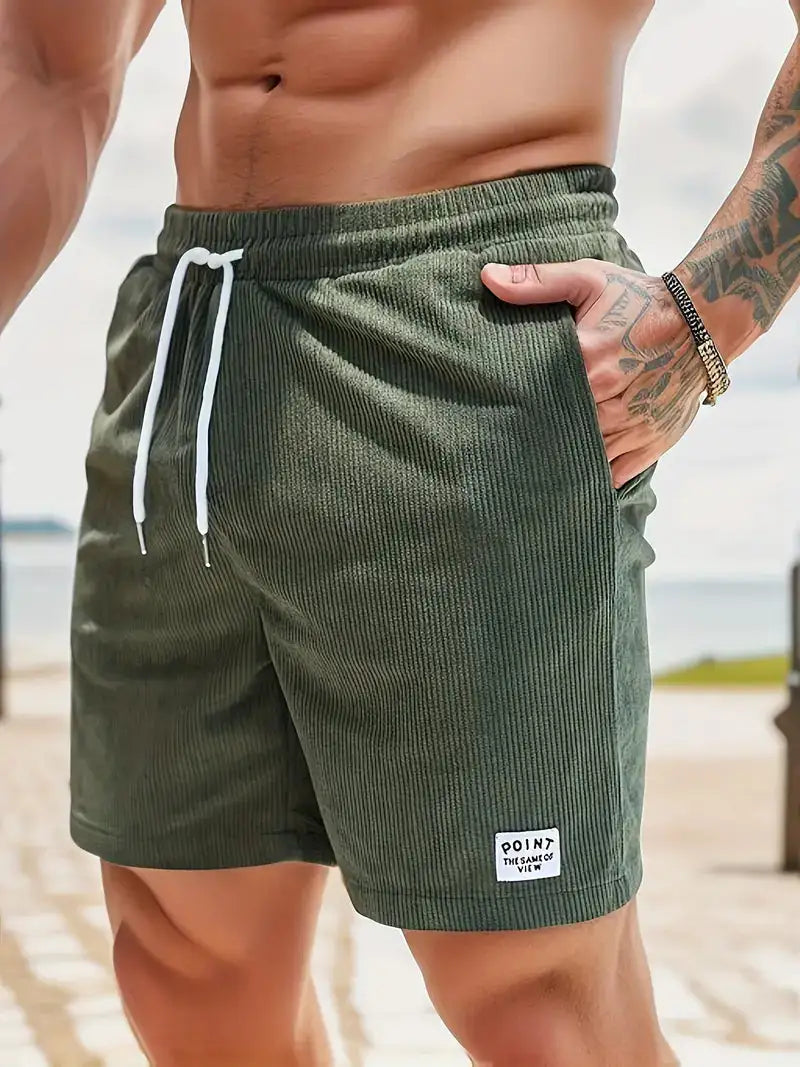 Summer New Solid Color Men Corduroy Sweatpants Casual Shorts