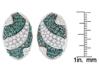 14 Carat white Gold Earrings with 2 carat white and processed blue diamonds (H-I, SI1-SI2)