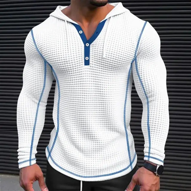 Casual Tee Hoodies with Long Sleeves and Button-down Buttons