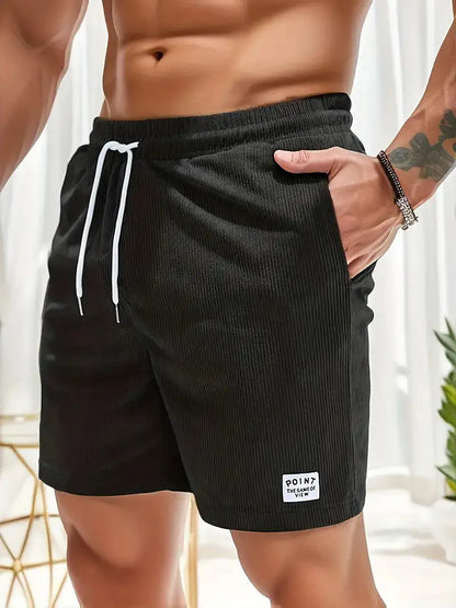 Summer New Solid Color Men Corduroy Sweatpants Casual Shorts