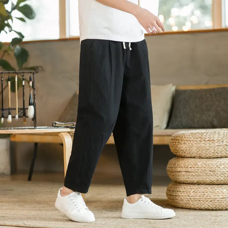 Summer Men's Casual Trousers Made of Cotton and Linen, Breathable Streetwear