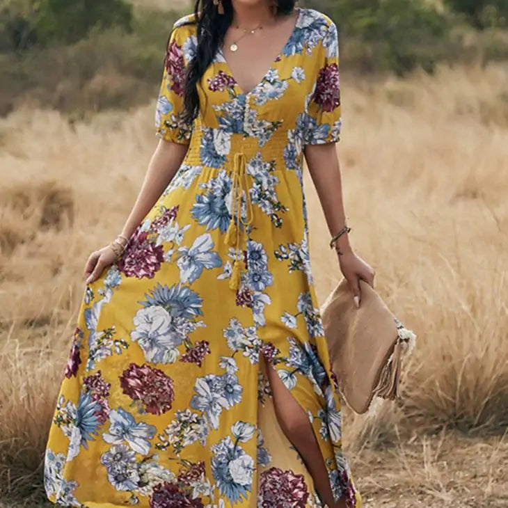 Introducing our elegant Floral A-Line Dress - the perfect combination of style, comfort and versatility!
