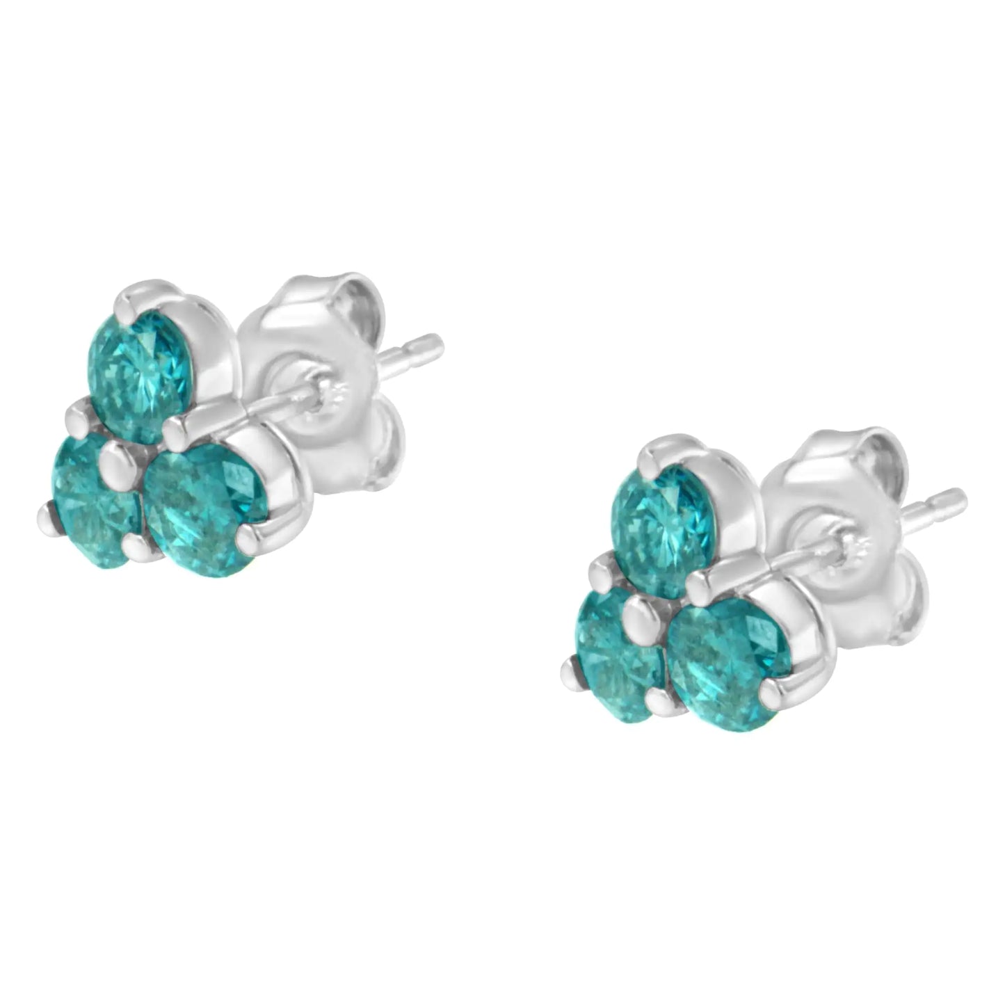 Stud earrings in 14 carat white gold with blue diamond Trio (1 1/3 carat, blue)