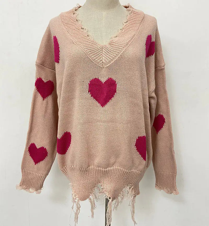 V-neck Love Print Sweater: Wrap Yourself in Comfort and Love