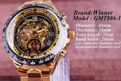 Men's Mechanical Sports Gold Watch