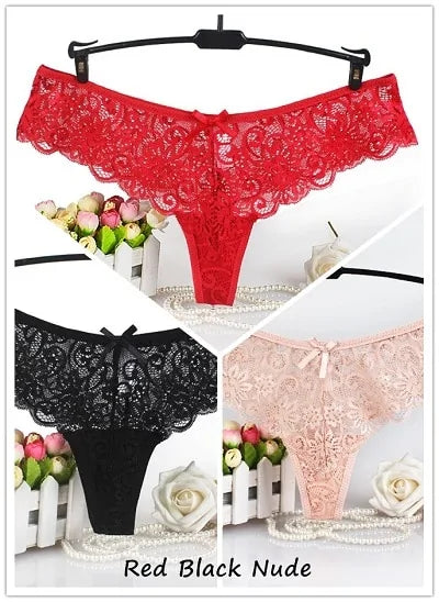 Set of 3 sexy lace thong panties with a low fit