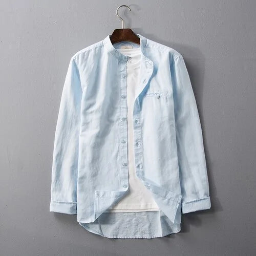 Men's White Shirt with Stand-up Collar
