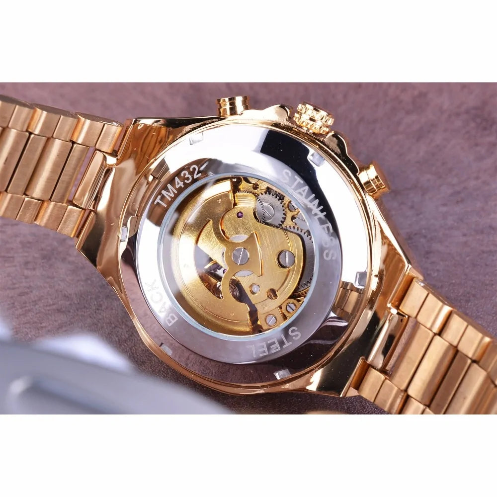 Men's Mechanical Sports Gold Watch