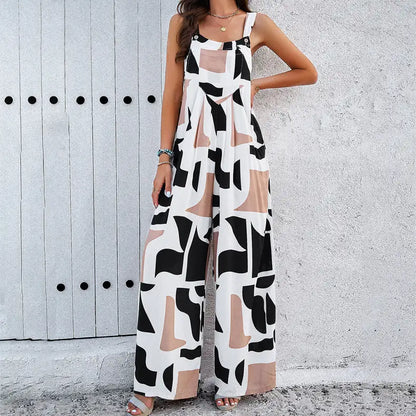 Fashionable jumpsuit with a square neckline and print