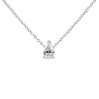 14 Carat white gold solitaire necklace in the shape of a pear with diamonds grown in the laboratory (color F-G, transparency VS2-SI1)