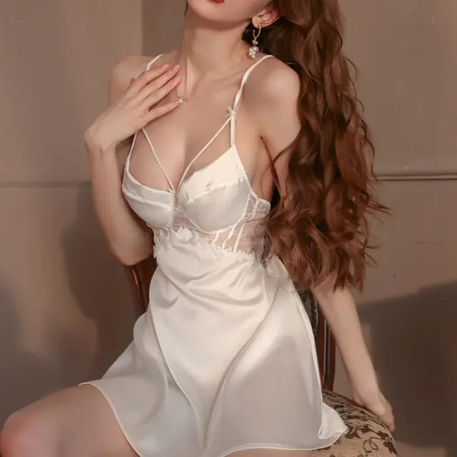 Sensual Elegant Lace Nightgown with V-neck