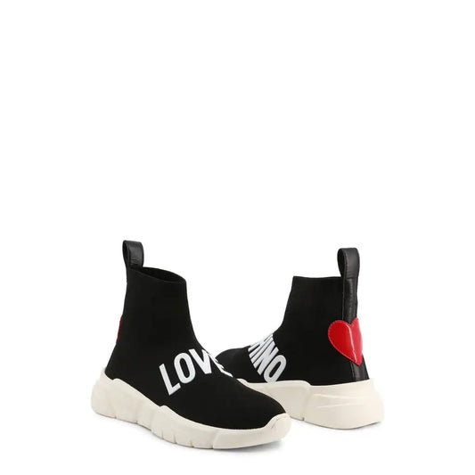 Sneakers with a high top and a logo on the socks