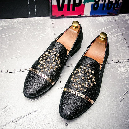 Men's loafers with diamond rhinestones, pumps