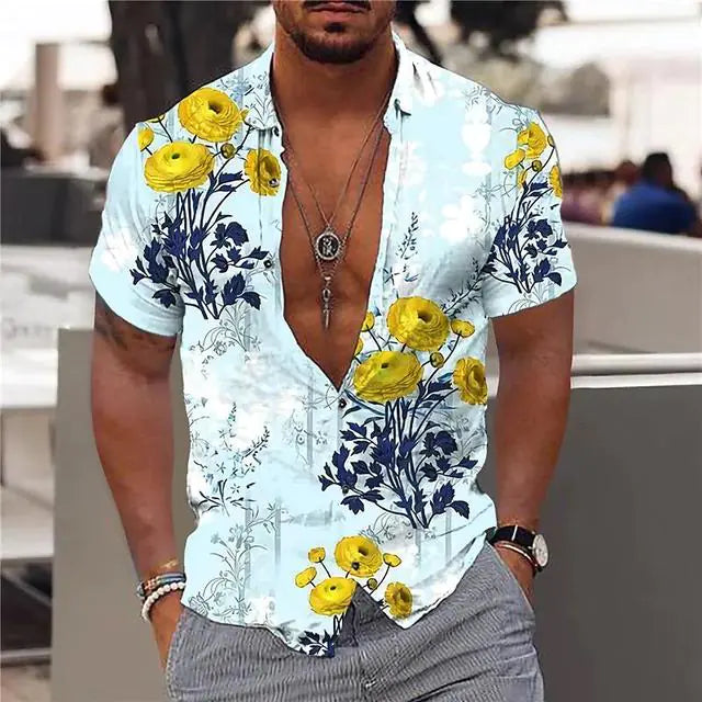 Summer Hawaiian Shirts with Floral Pattern for Men