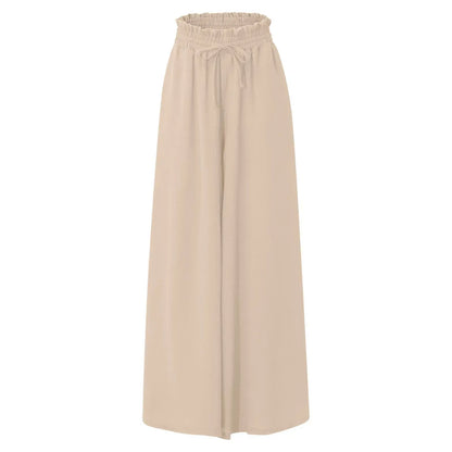 Women's trousers of solid color with elastic band with high waist, wide trousers