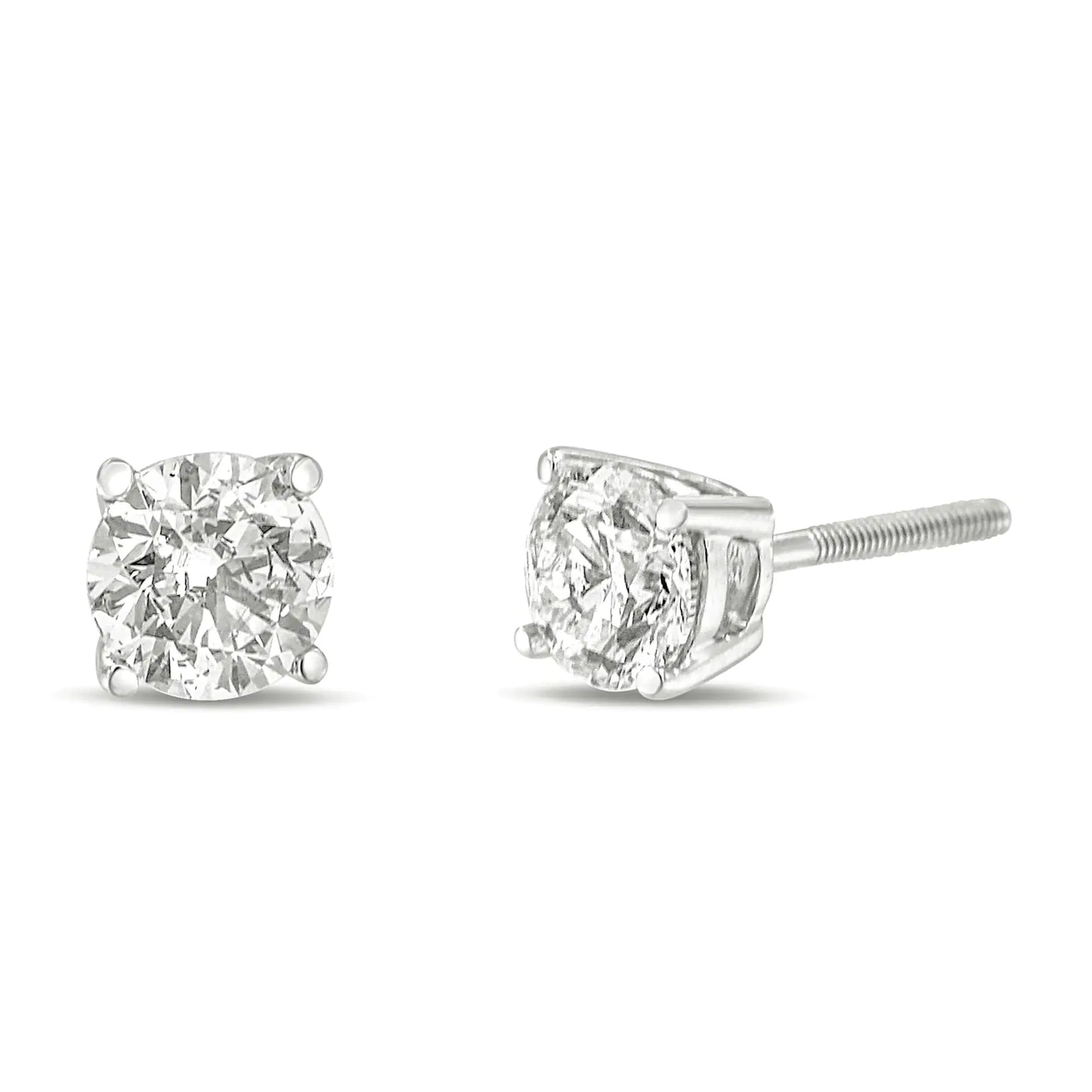 Classic Solitaire stud earrings made of 14-carat round diamond-cut gold weighing 1.0 carats with a lab-grown white diamond with 4 prongs