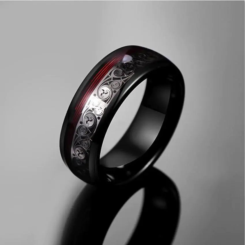 Spiral motif and tungsten ring for red guitar string