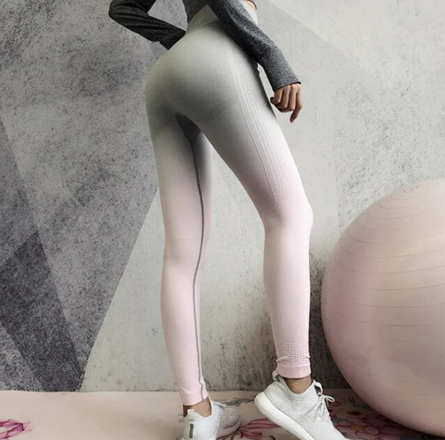 Pink and grey ombre style leggings