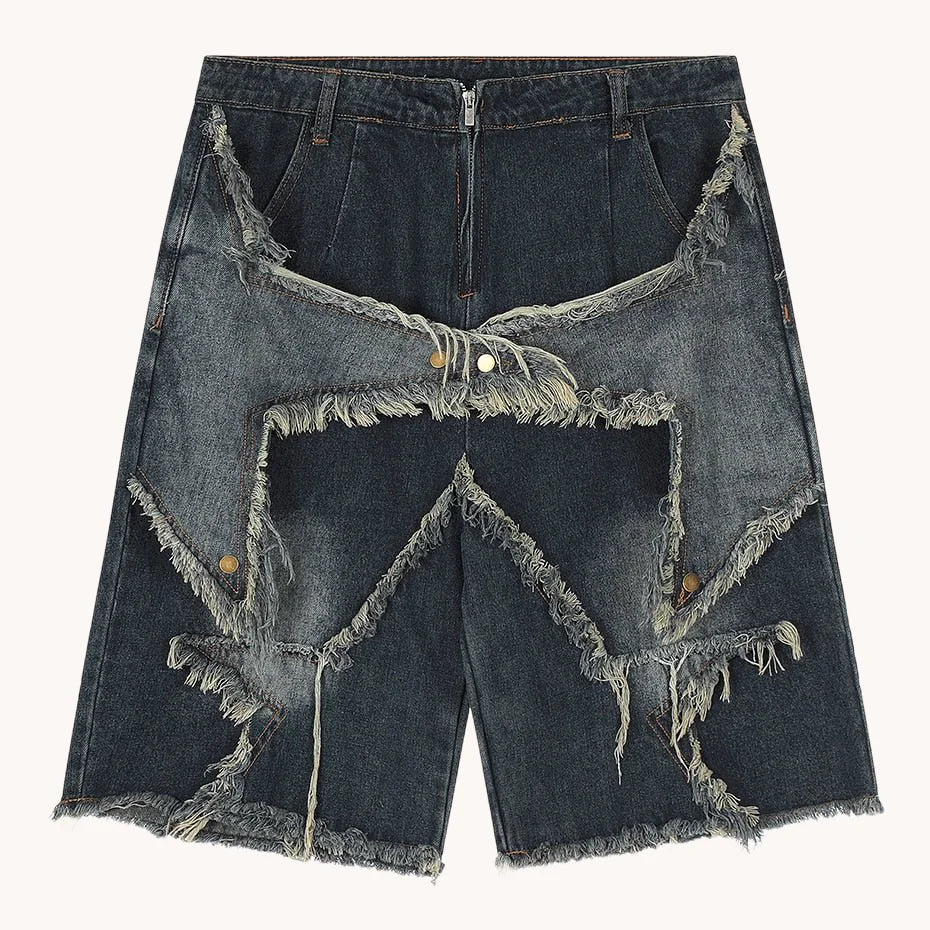 Complete your summer wardrobe with vintage denim Star shorts made of splicing