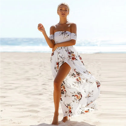 Sexy Summer Beach Dress with open Shoulders and slit