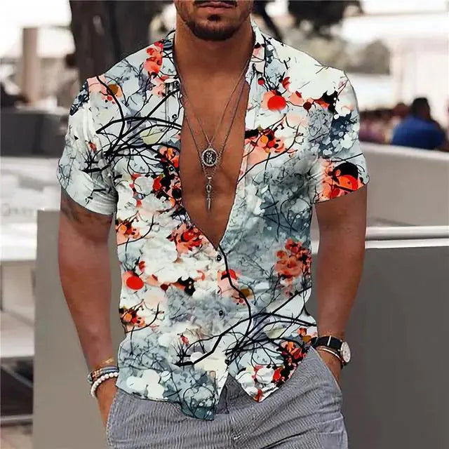 Summer Hawaiian Shirts with Floral Pattern for Men