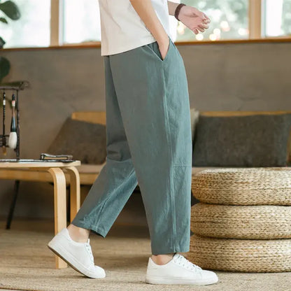 Summer Men's Casual Trousers Made of Cotton and Linen, Breathable Streetwear