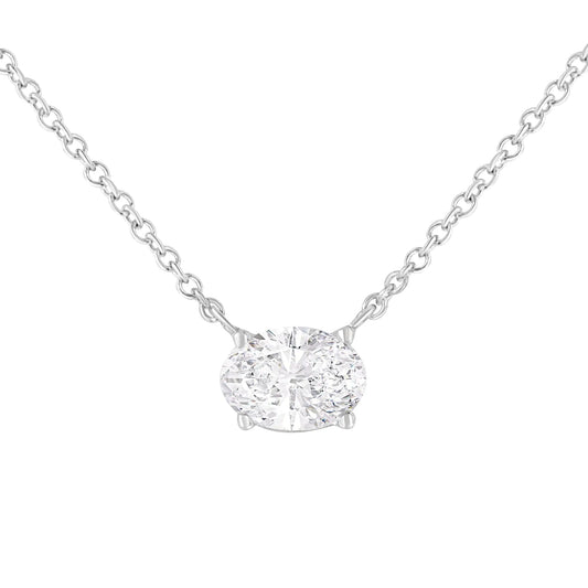 IGI certified necklace made of 10-carat white gold weighing 1/2 carat, grown in the laboratory, with an oval-shaped solitaire diamond East West 18" (color E-F, transparency VS1-VS2)